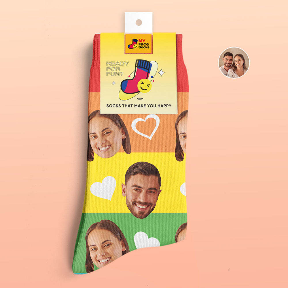 Custom 3D Digital Printed Socks Multi-Color Couple Face Socks - MyFaceSocksAu