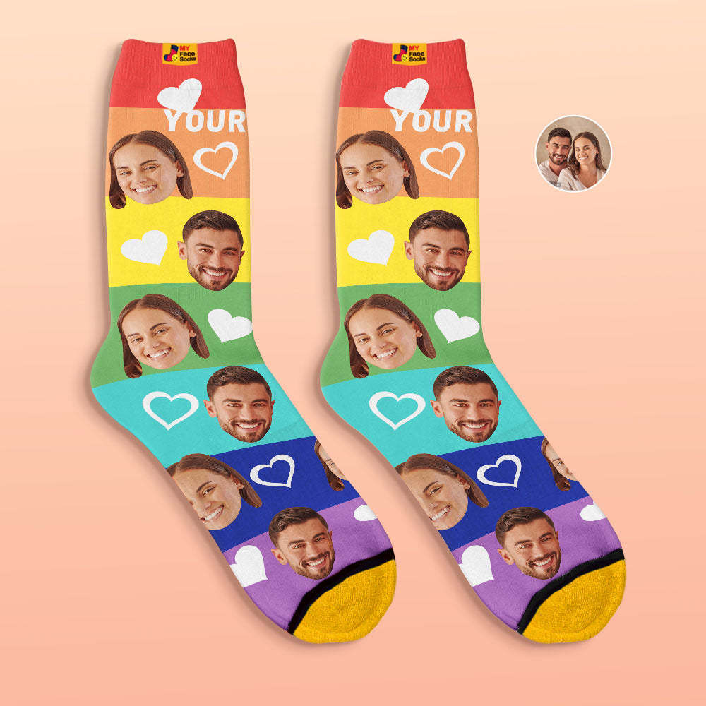Custom 3D Digital Printed Socks Multi-Color Couple Face Socks - MyFaceSocksAu