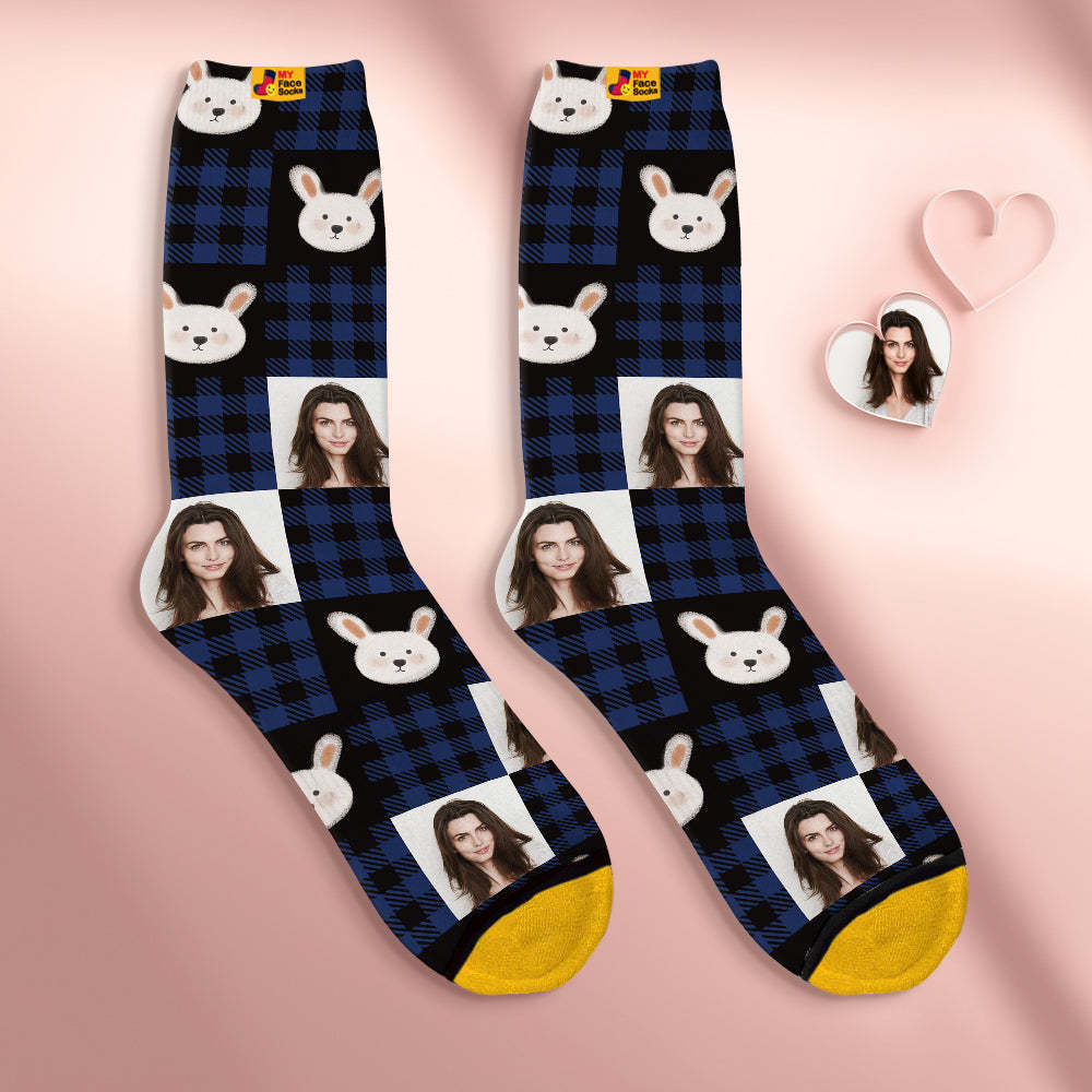 Custom Face Socks Personalised Mother's Day Gifts 3D Digital Printed Socks For Lover-Cute Rabbit - MyFaceSocksAu