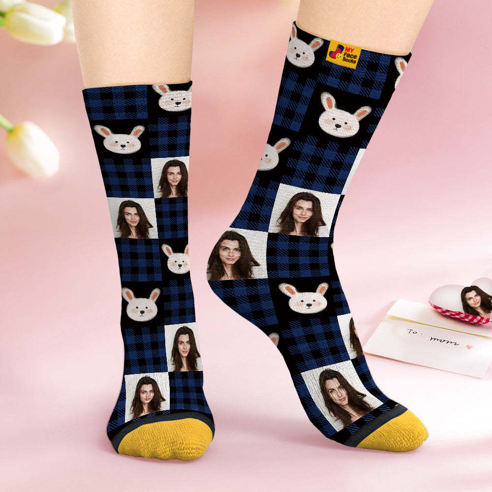 Custom Face Socks Personalised Mother's Day Gifts 3D Digital Printed Socks For Lover-Cute Rabbit - MyFaceSocksAu