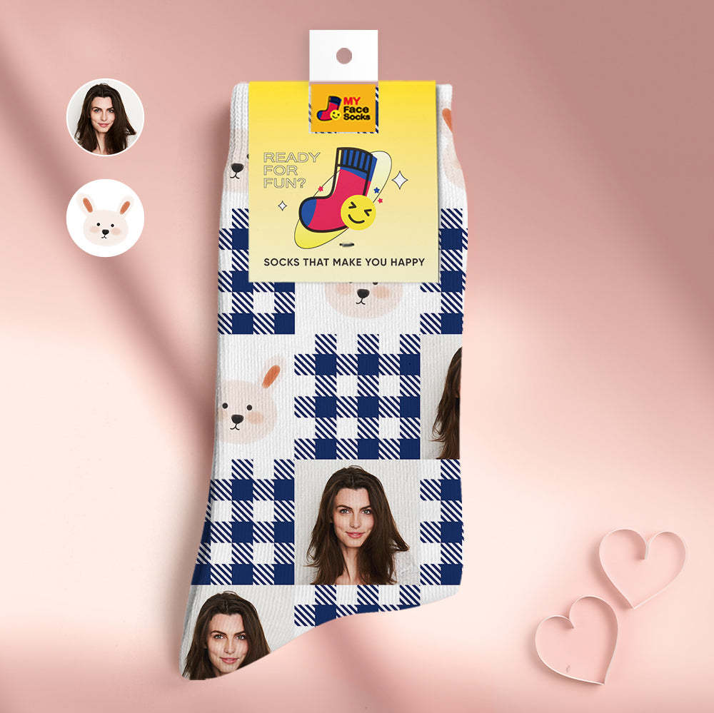 Custom Face Socks Personalised Mother's Day Gifts 3D Digital Printed Socks For Lover-Cute Rabbit - MyFaceSocksAu