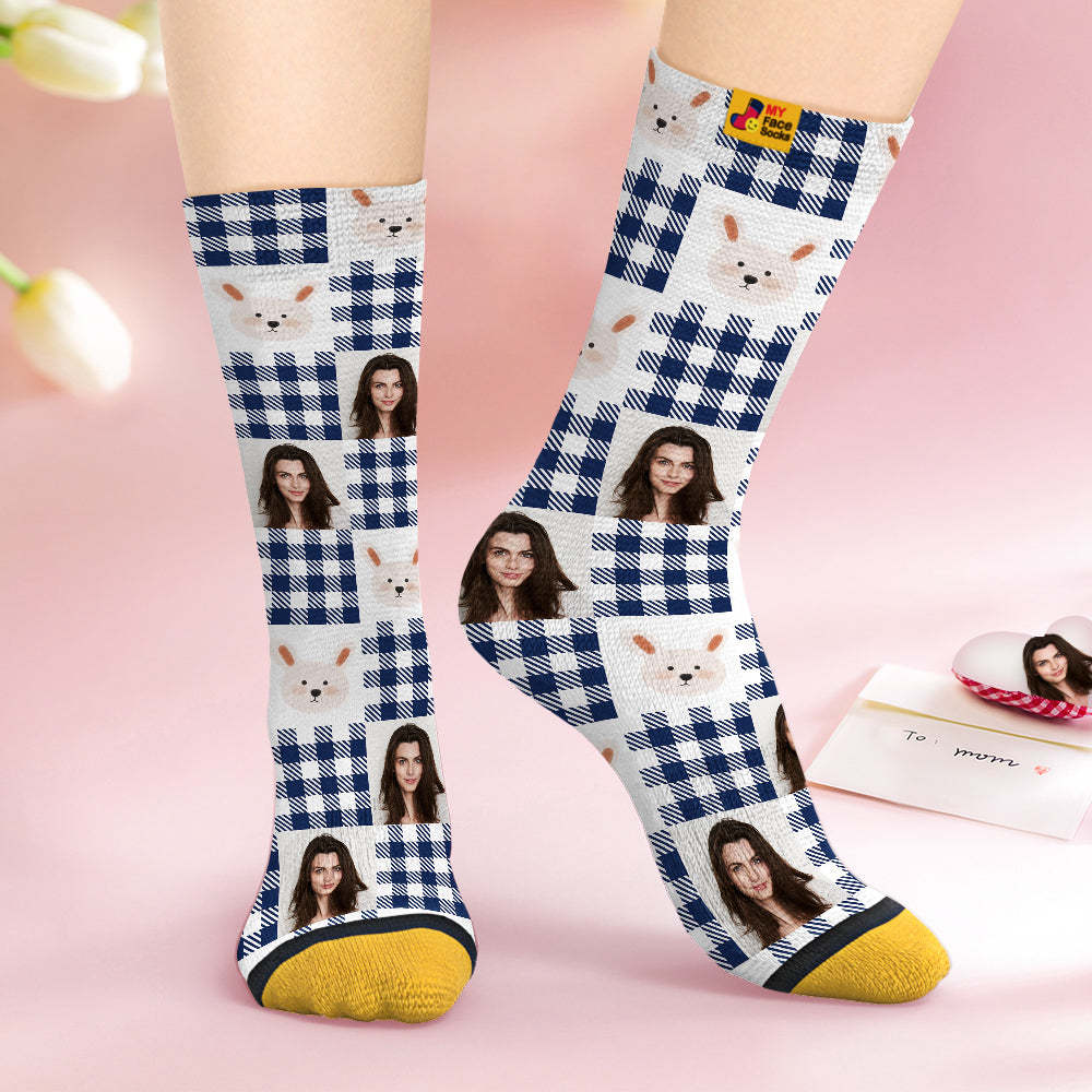 Custom Face Socks Personalised Mother's Day Gifts 3D Digital Printed Socks For Lover-Cute Rabbit - MyFaceSocksAu