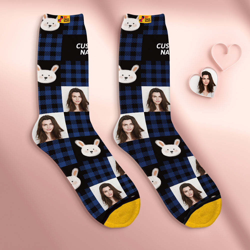 Custom Face Socks Personalised Mother's Day Gifts 3D Digital Printed Socks For Lover-Cute Rabbit - MyFaceSocksAu