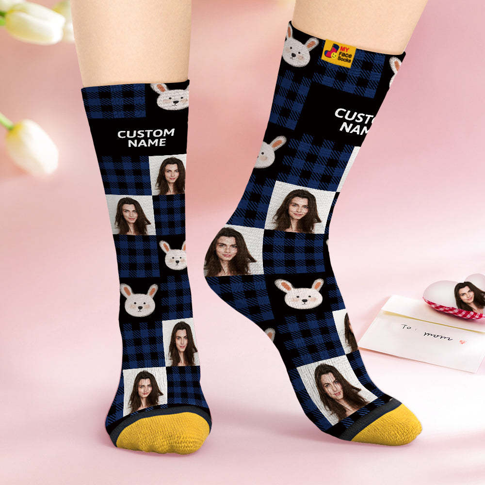 Custom Face Socks Personalised Mother's Day Gifts 3D Digital Printed Socks For Lover-Cute Rabbit - MyFaceSocksAu