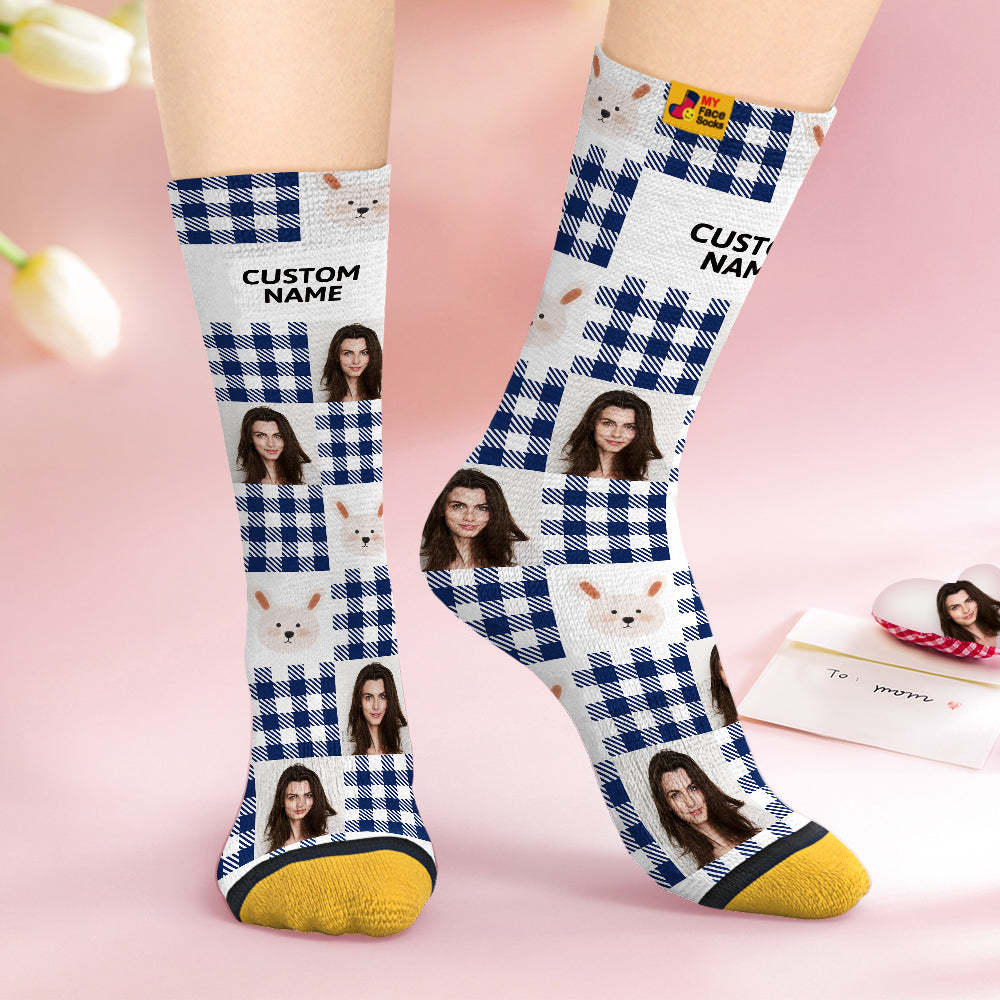 Custom Face Socks Personalised Mother's Day Gifts 3D Digital Printed Socks For Lover-Cute Rabbit - MyFaceSocksAu
