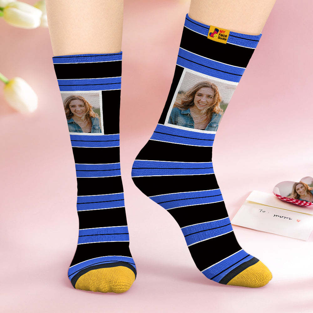 Custom Face Socks Personalised Mother's Day Gifts 3D Digital Printed Socks For Lover-STRIPED - MyFaceSocksAu