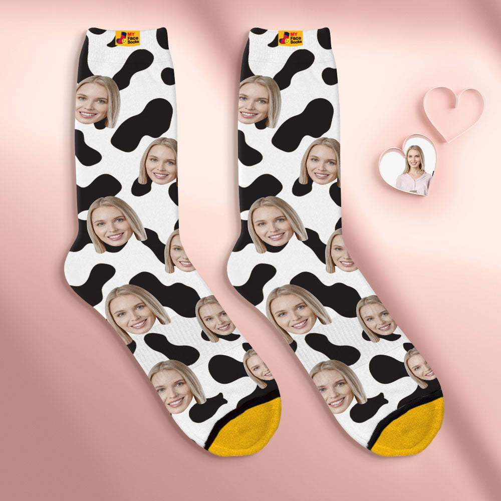 Custom Face Socks Personalised Surprise Gifts 3D Digital Printed Socks For Lover-Cow Spots - MyFaceSocksAu