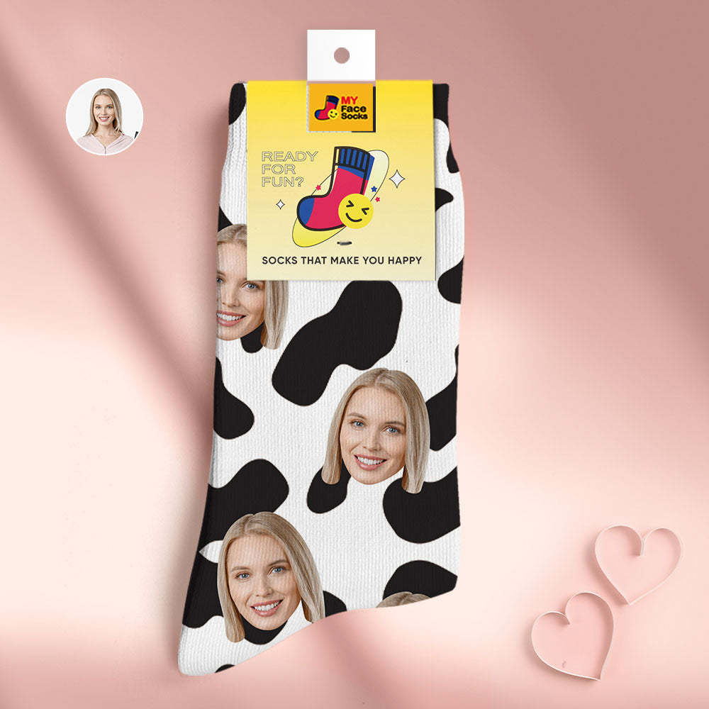 Custom Face Socks Personalised Surprise Gifts 3D Digital Printed Socks For Lover-Cow Spots - MyFaceSocksAu