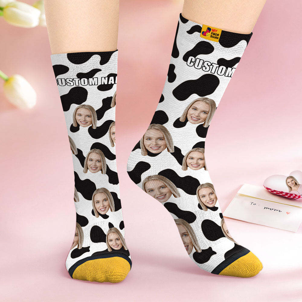 Custom Face Socks Personalised Surprise Gifts 3D Digital Printed Socks For Lover-Cow Spots - MyFaceSocksAu