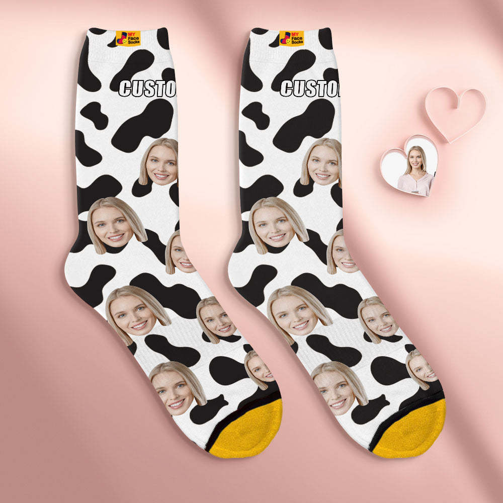 Custom Face Socks Personalised Surprise Gifts 3D Digital Printed Socks For Lover-Cow Spots - MyFaceSocksAu