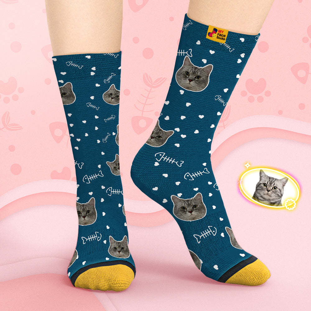 Custom Face Socks Personalised 3D Digital Printed Socks-Cute Cat Face - MyFaceSocksAu