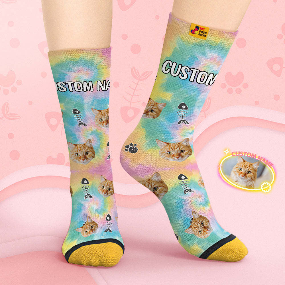 Custom Face Socks Personalised 3D Digital Printed Socks Tie-Dye Pet Face - MyFaceSocksAu