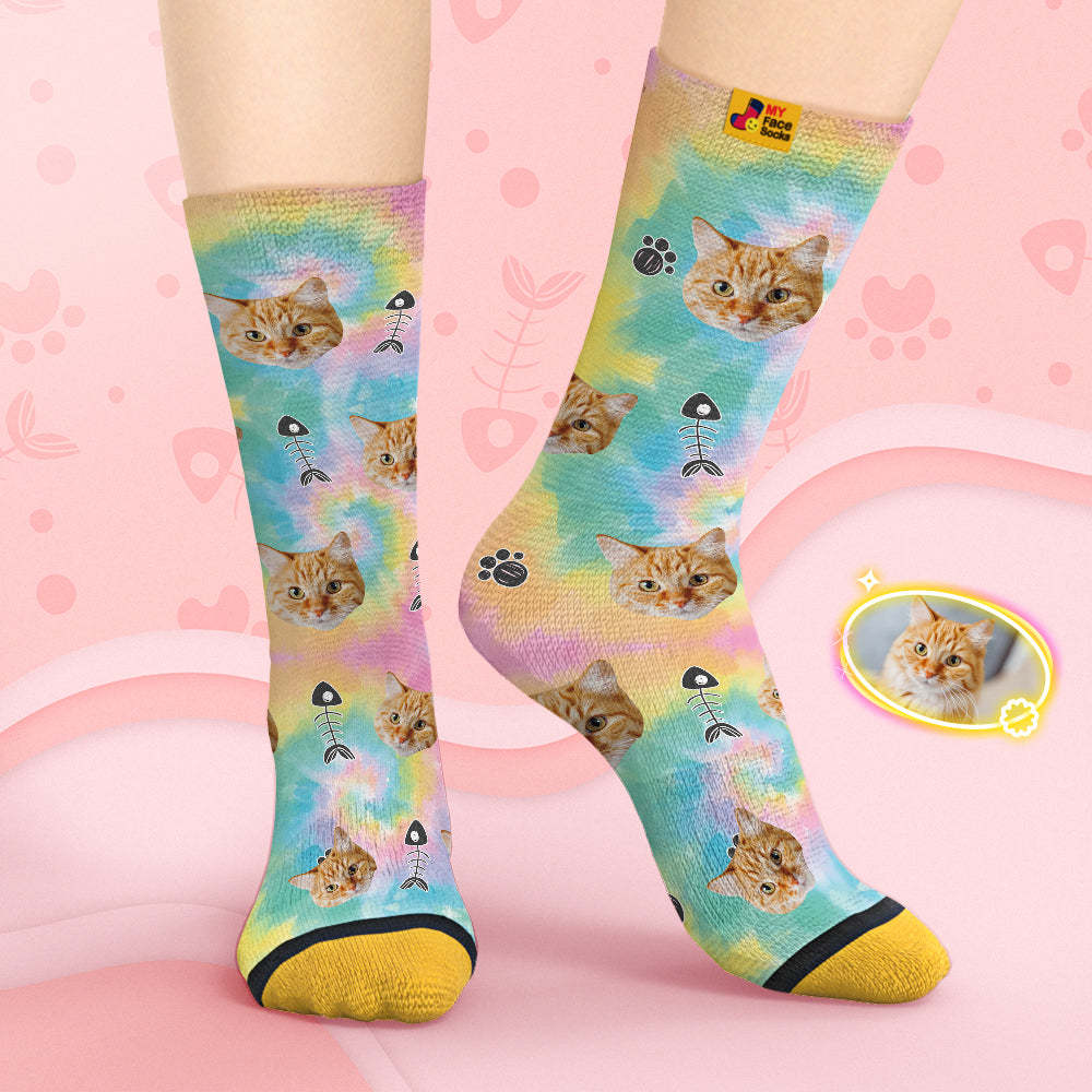 Custom Face Socks Personalised 3D Digital Printed Socks Tie-Dye Pet Face - MyFaceSocksAu