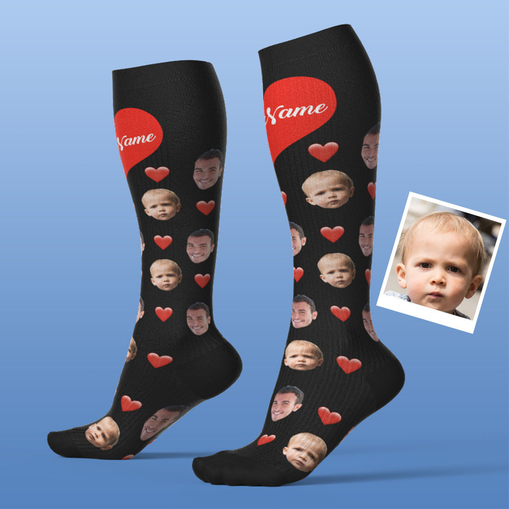 Father's Day Upgrade Custom Breathable Knee-high Compression Socks Online Preview Add Picture And Name Heart - MyFaceSocksAU