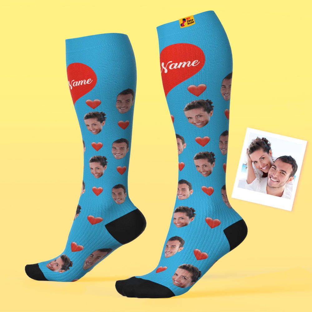 Father's Day Upgrade Custom Breathable Knee-high Compression Socks Online Preview Add Picture And Name Heart - MyFaceSocksAU