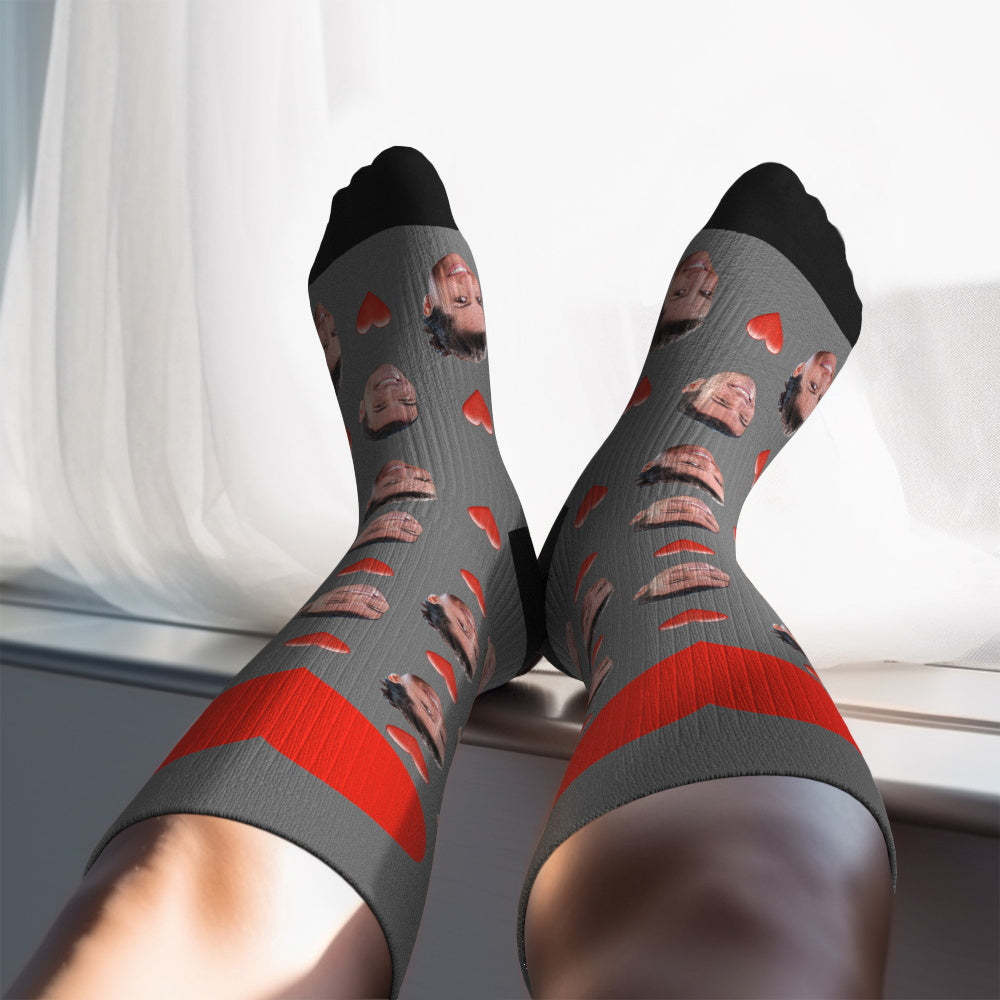 Father's Day Upgrade Custom Breathable Knee-high Compression Socks Online Preview Add Picture And Name Heart - MyFaceSocksAU