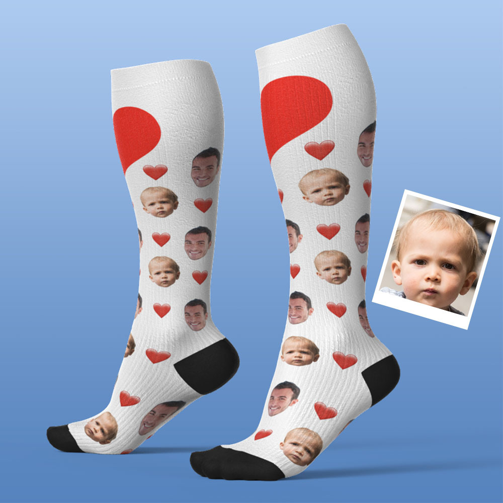 Father's Day Upgrade Custom Breathable Knee-high Compression Socks Online Preview Add Picture And Name Heart - MyFaceSocksAU
