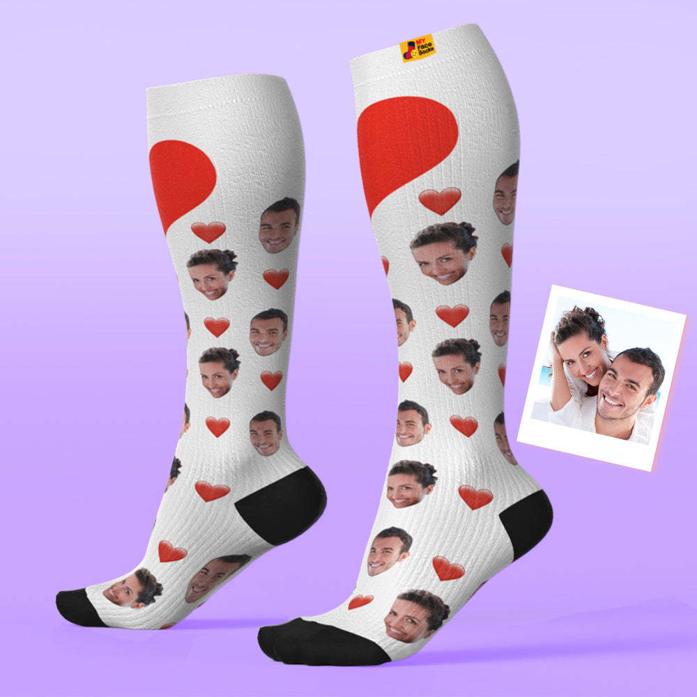 Father's Day Upgrade Custom Breathable Knee-high Compression Socks Online Preview Add Picture And Name Heart - MyFaceSocksAU