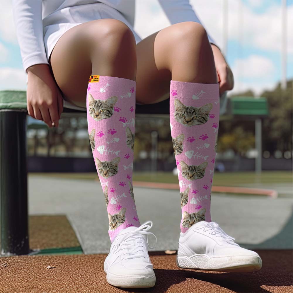 Father's Day Upgrade Custom Breathable Knee-high Compression Socks Online Preview Add Picture And Name Cat - MyFaceSocksAU