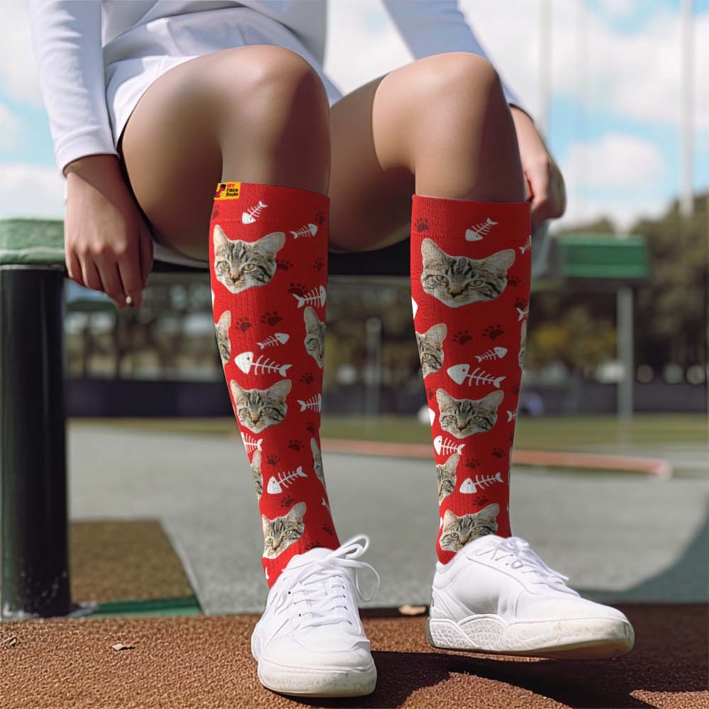 Father's Day Upgrade Custom Breathable Knee-high Compression Socks Online Preview Add Picture And Name Cat - MyFaceSocksAU