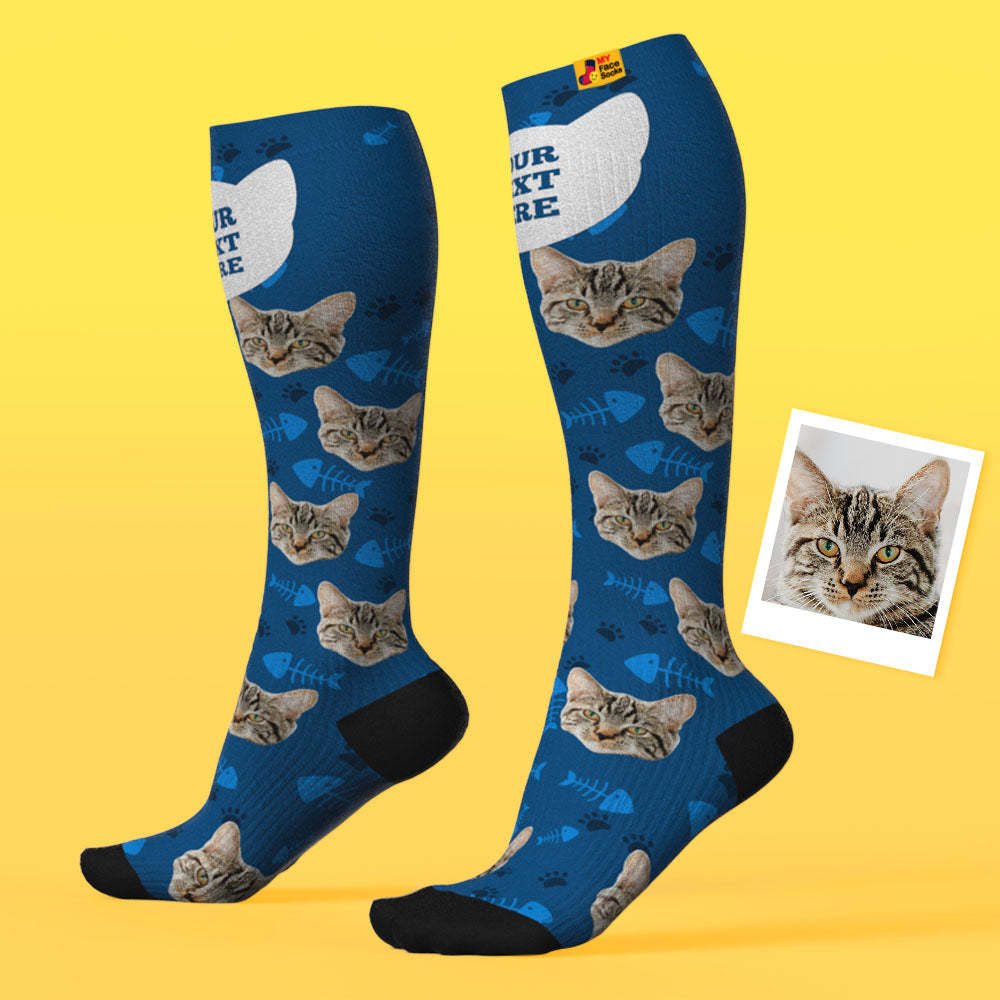 Father's Day Upgrade Custom Breathable Knee-high Compression Socks Online Preview Add Picture And Name Cat - MyFaceSocksAU
