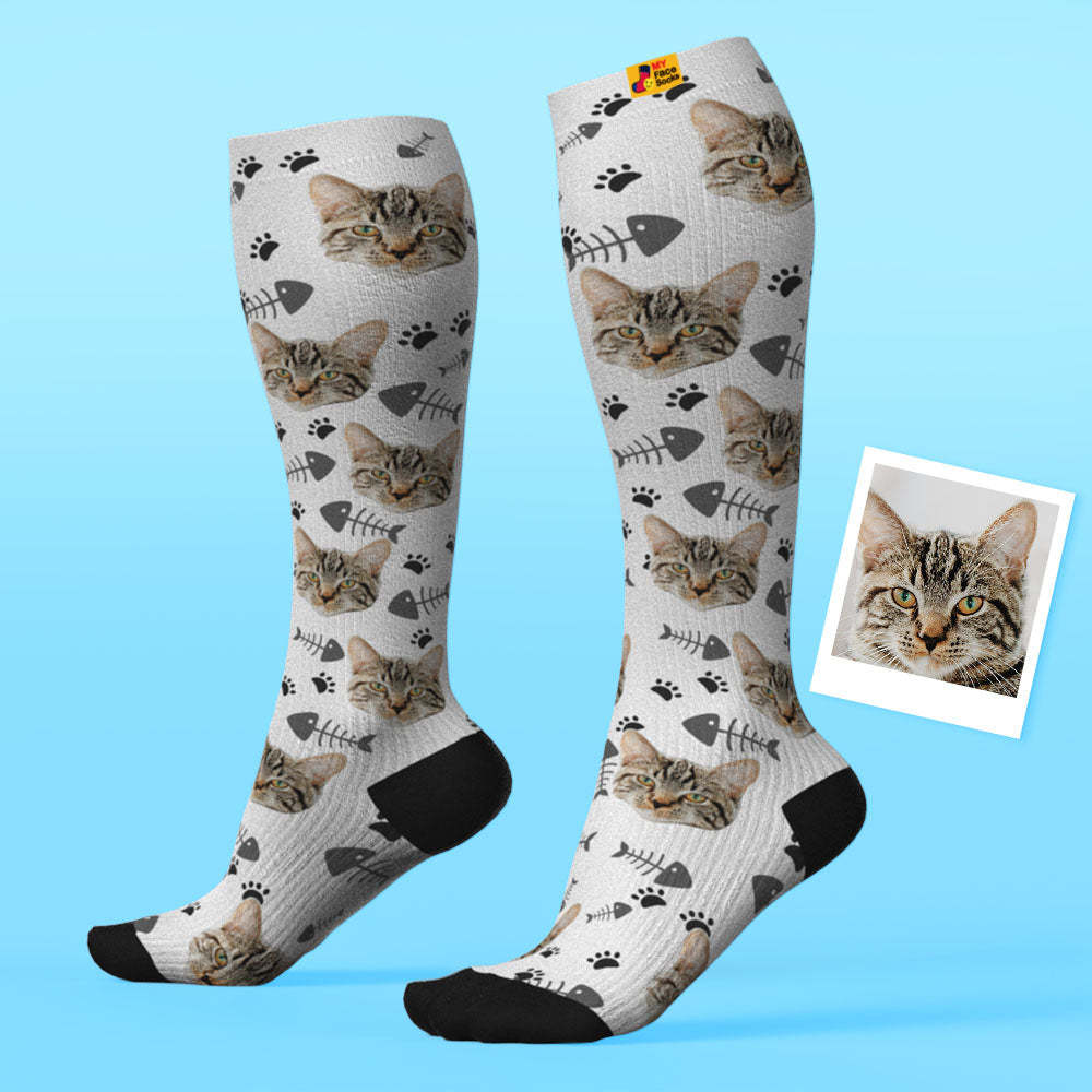 Father's Day Upgrade Custom Breathable Knee-high Compression Socks Online Preview Add Picture And Name Cat - MyFaceSocksAU