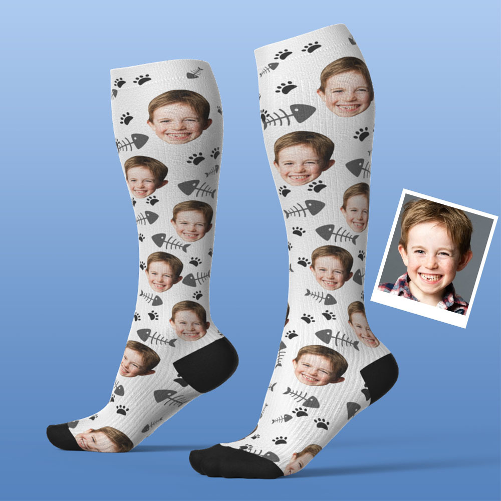 Father's Day Upgrade Custom Breathable Knee-high Compression Socks Online Preview Add Picture And Name Cat - MyFaceSocksAU