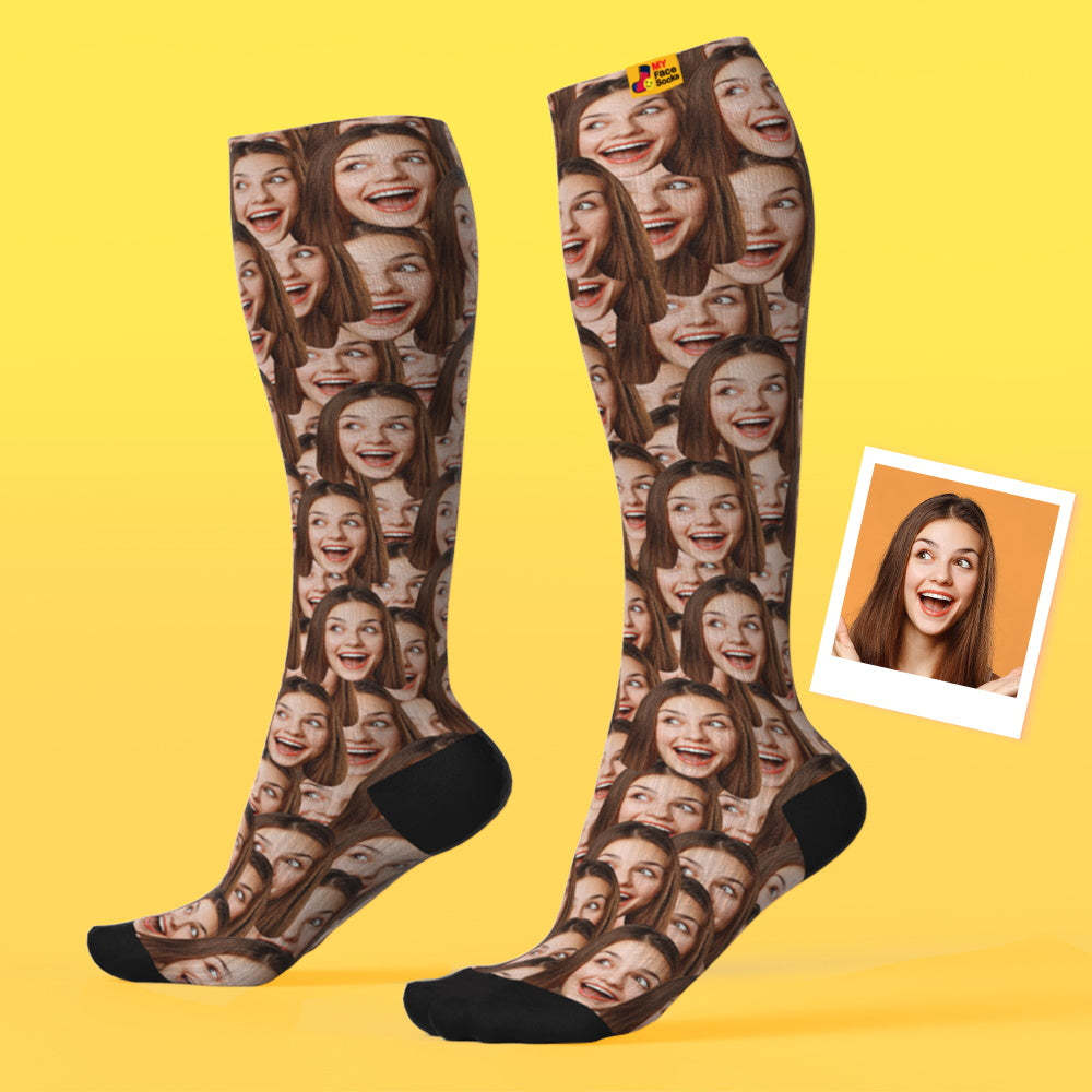 Upgrade Custom Breathable Knee-high Compression Socks Online Preview Add Picture And Name Mash Face - MyFaceSocksAU