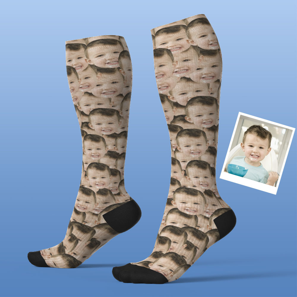 Father's Day Upgrade Custom Breathable Knee-high Compression Socks Online Preview Add Picture And Name Mash Face - MyFaceSocksAU