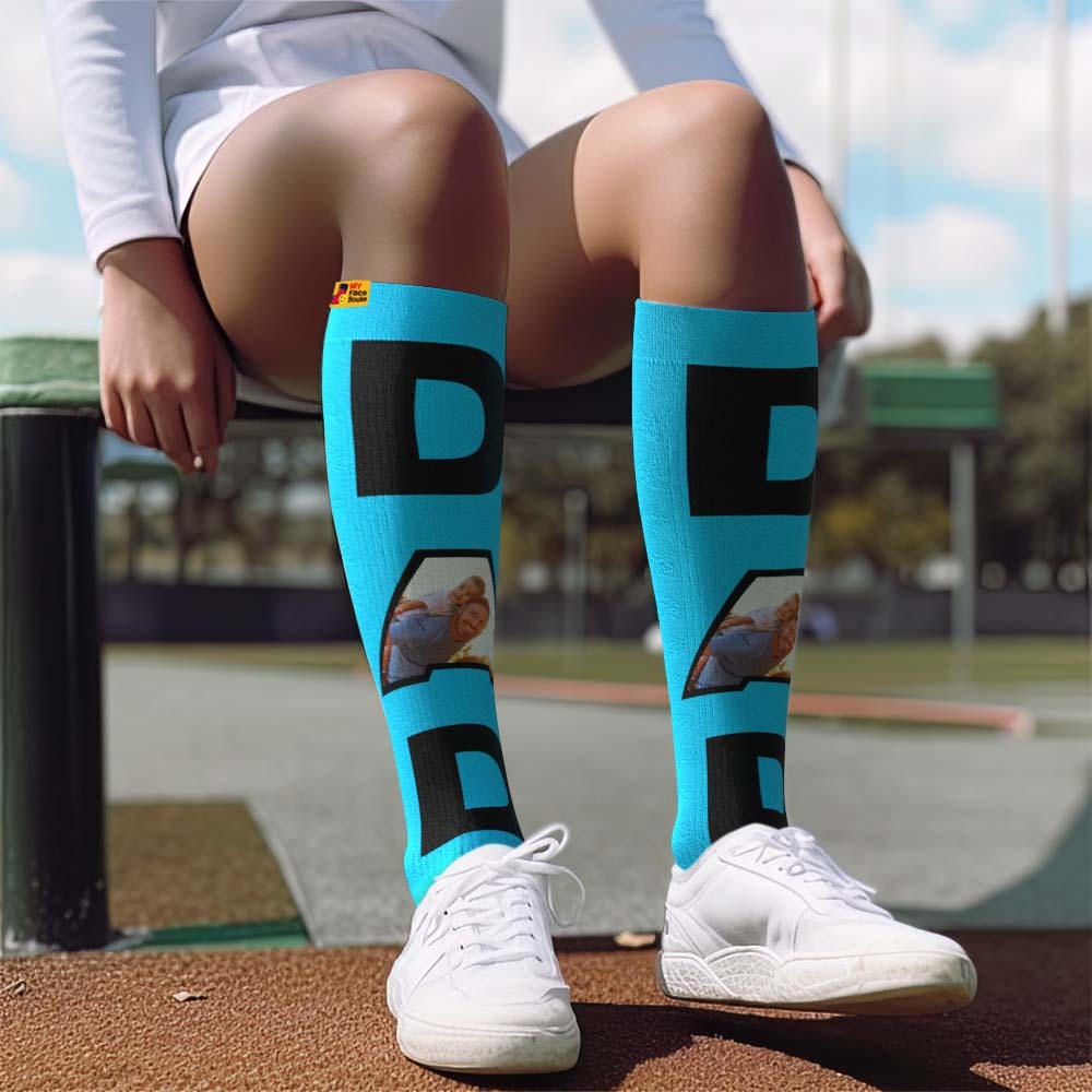 Father's Day Upgrade Custom Breathable Knee-high Compression Socks Online Preview Add Picture And Name DAD - MyFaceSocksAU