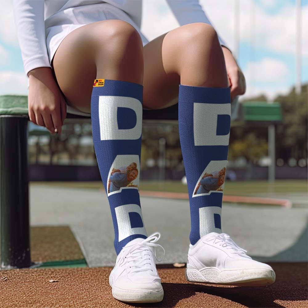 Father's Day Upgrade Custom Breathable Knee-high Compression Socks Online Preview Add Picture And Name DAD - MyFaceSocksAU
