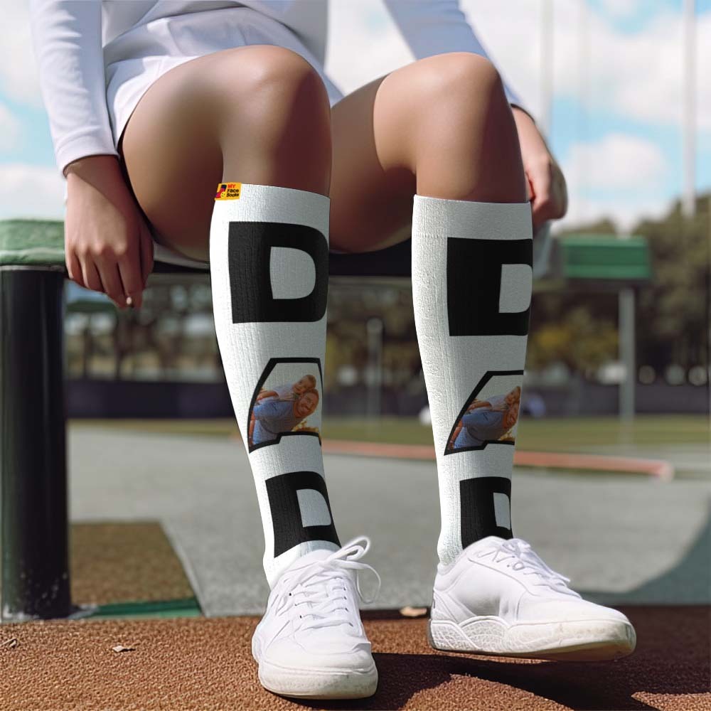 Father's Day Upgrade Custom Breathable Knee-high Compression Socks Online Preview Add Picture And Name DAD - MyFaceSocksAU