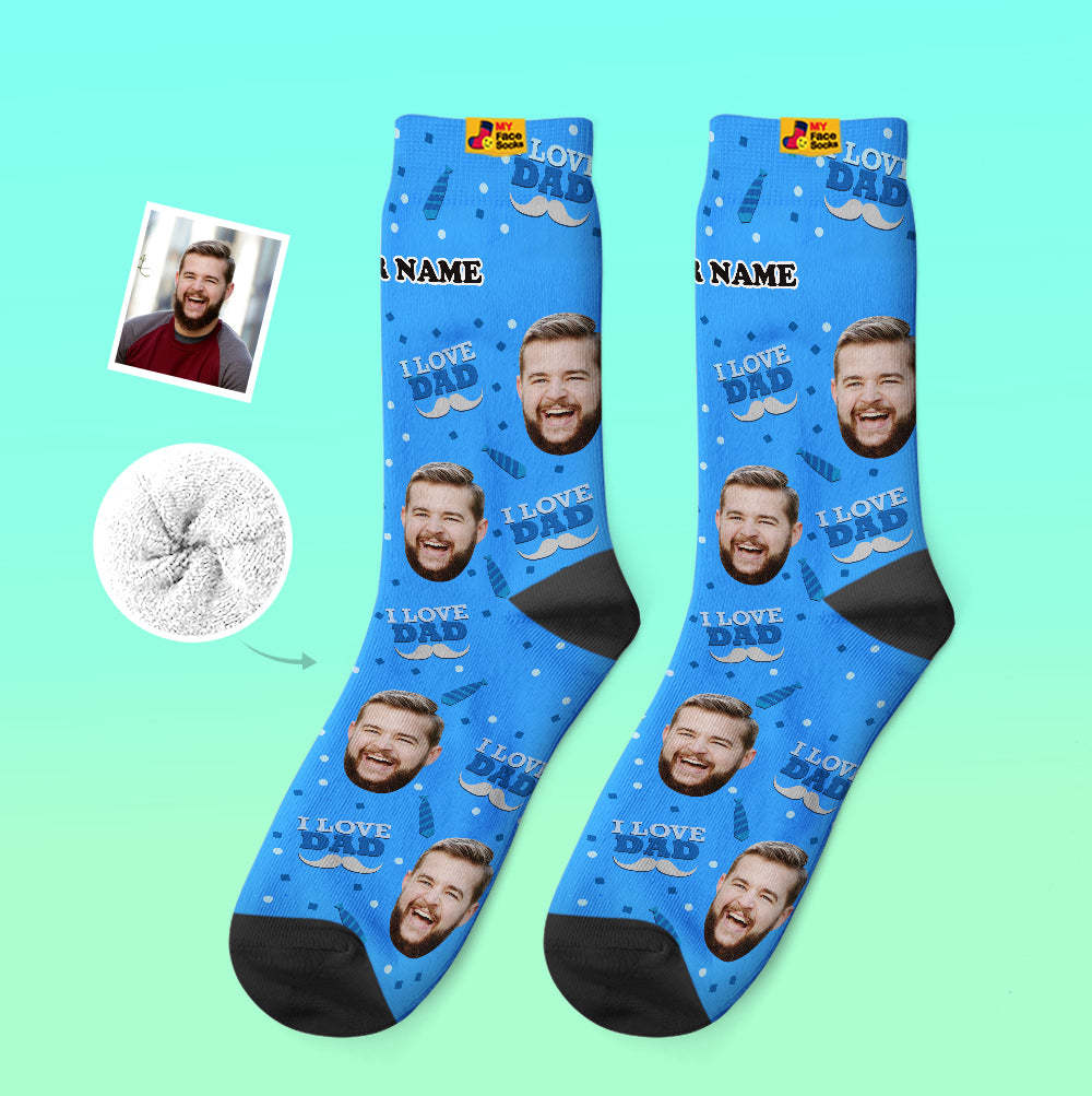 Custom Thick Socks Photo 3D Digital Printed Socks Autumn Winter Warm Socks I Love Dad - MyFaceSocksAu