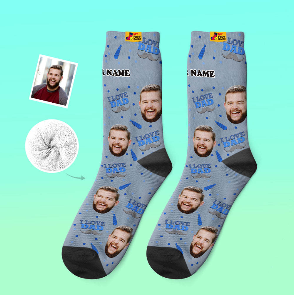 Custom Thick Socks Photo 3D Digital Printed Socks Autumn Winter Warm Socks I Love Dad - MyFaceSocksAu