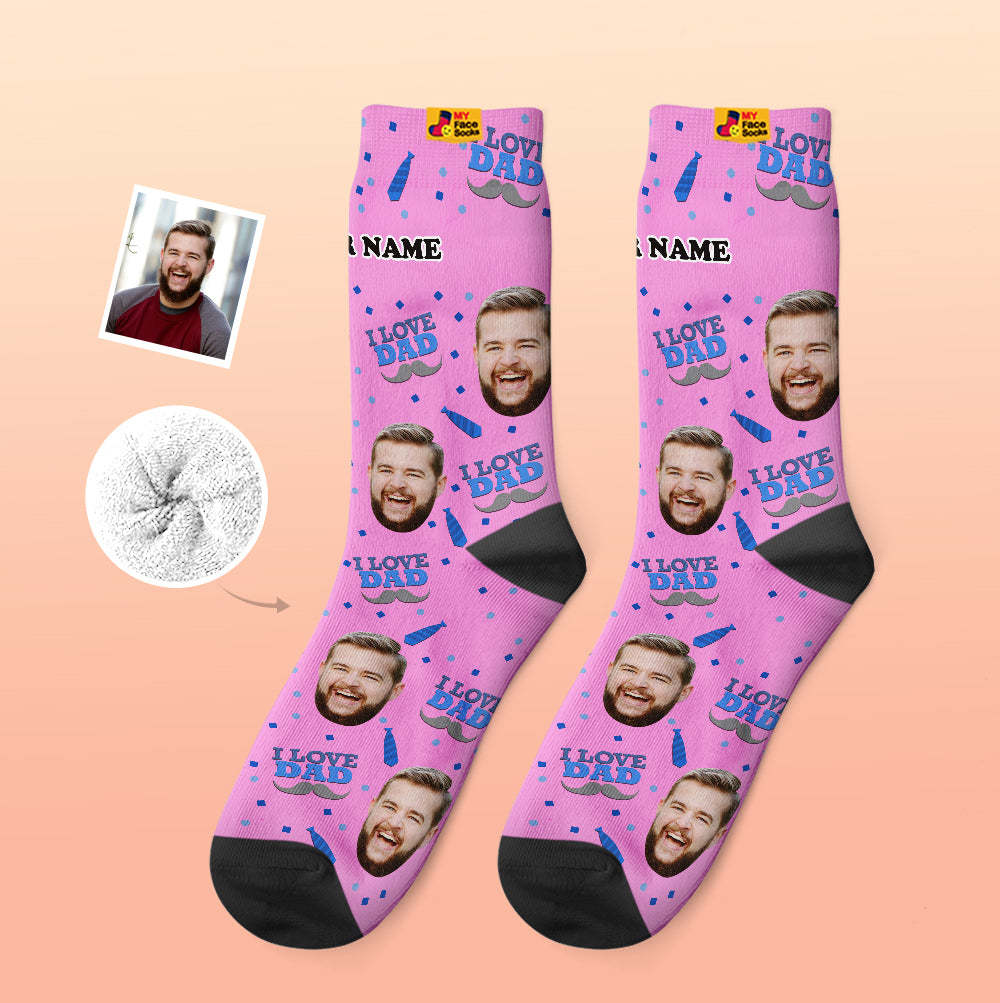 Custom Thick Socks Photo 3D Digital Printed Socks Autumn Winter Warm Socks I Love Dad - MyFaceSocksAu