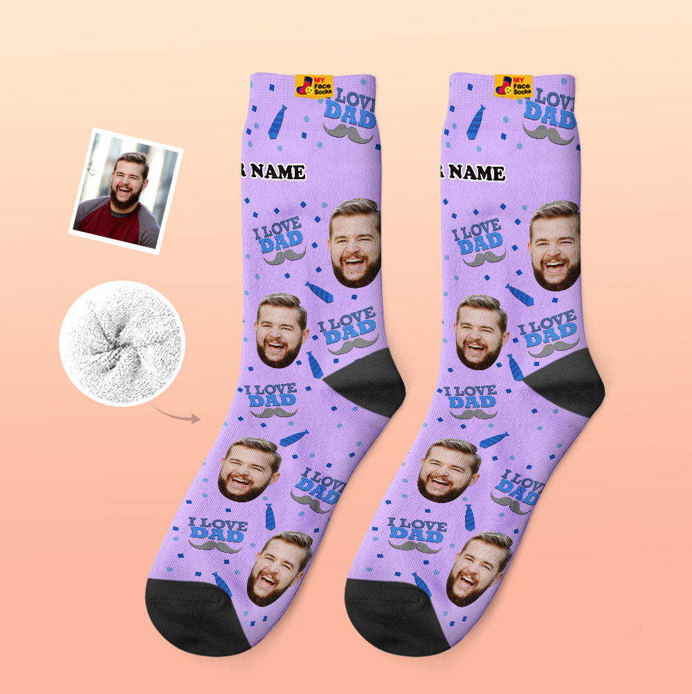 Custom Thick Socks Photo 3D Digital Printed Socks Autumn Winter Warm Socks I Love Dad - MyFaceSocksAu