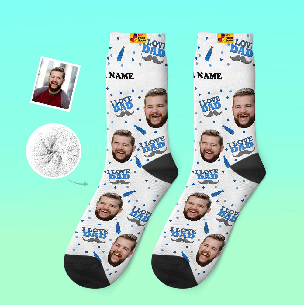 Custom Thick Socks Photo 3D Digital Printed Socks Autumn Winter Warm Socks I Love Dad - MyFaceSocksAu