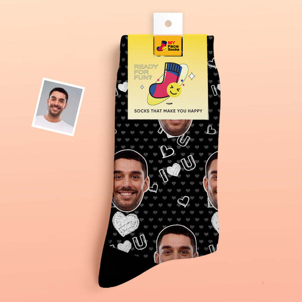 Custom Thick Socks Photo 3D Digital Printed Socks Autumn Winter Warm Socks I Love U Socks - MyFaceSocksAu