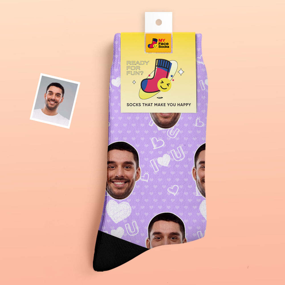 Custom Thick Socks Photo 3D Digital Printed Socks Autumn Winter Warm Socks I Love U Socks - MyFaceSocksAu