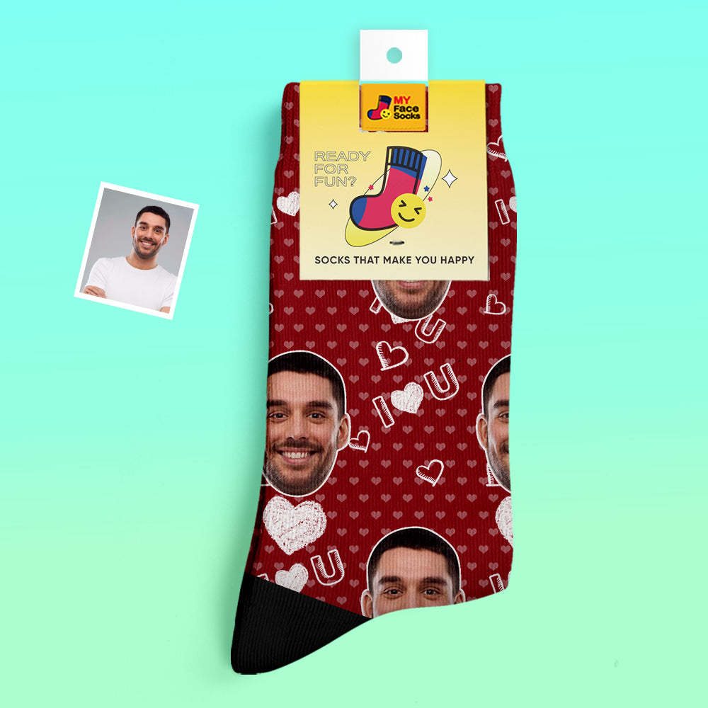 Custom Thick Socks Photo 3D Digital Printed Socks Autumn Winter Warm Socks I Love U Socks - MyFaceSocksAu