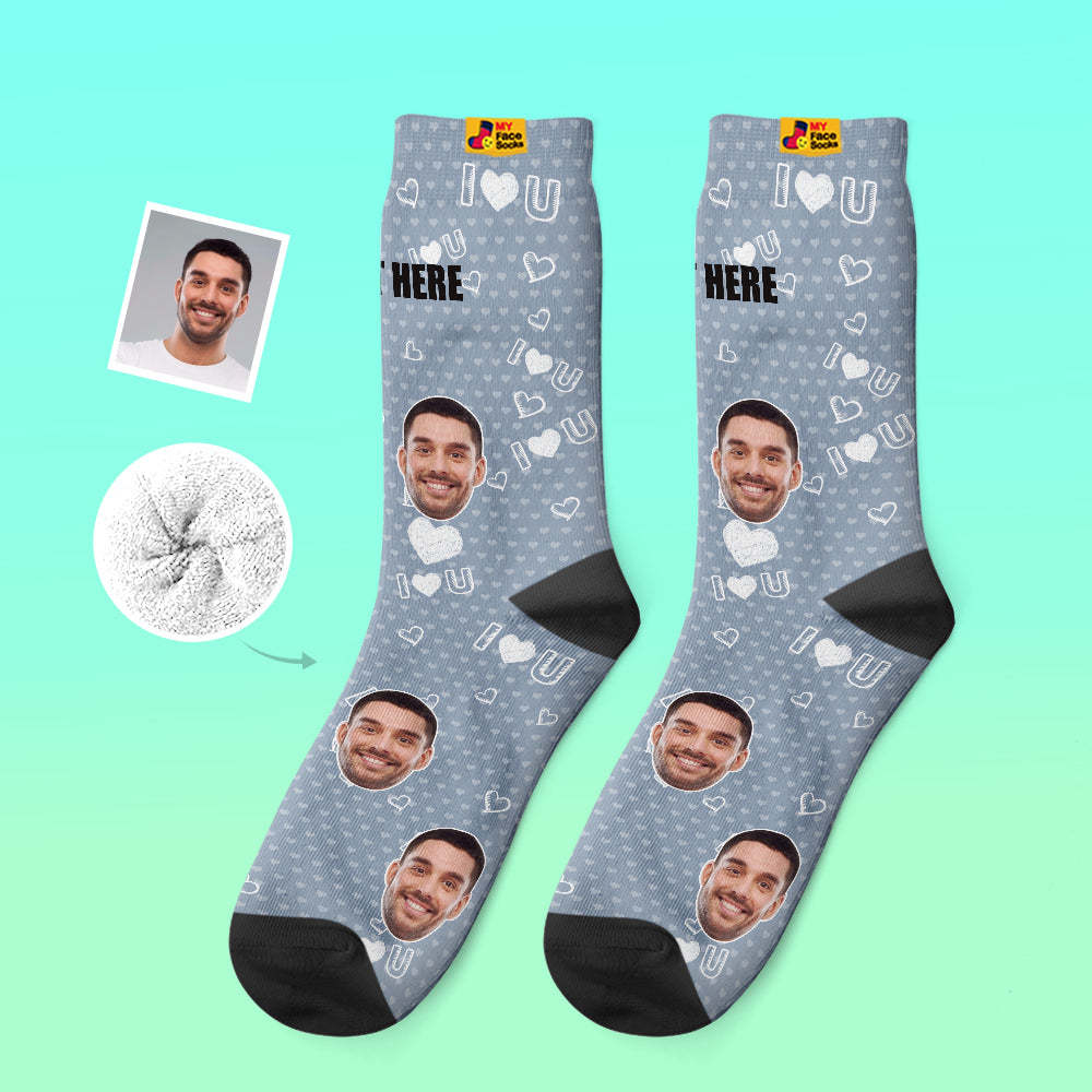 Custom Thick Socks Photo 3D Digital Printed Socks Autumn Winter Warm Socks I Love U Socks - MyFaceSocksAu