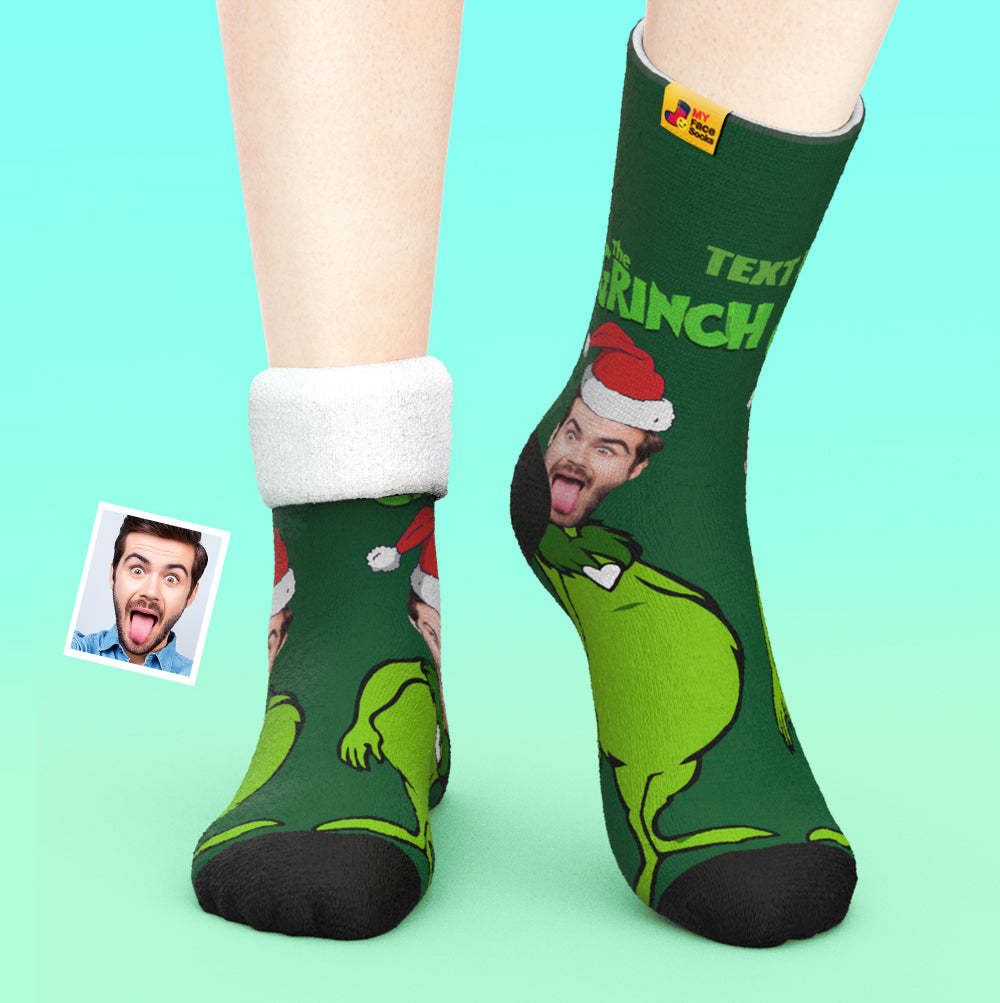 Custom Thick Socks Photo 3D Digital Printed Socks Autumn Winter Warm Socks Grinch - MyFaceSocksAu