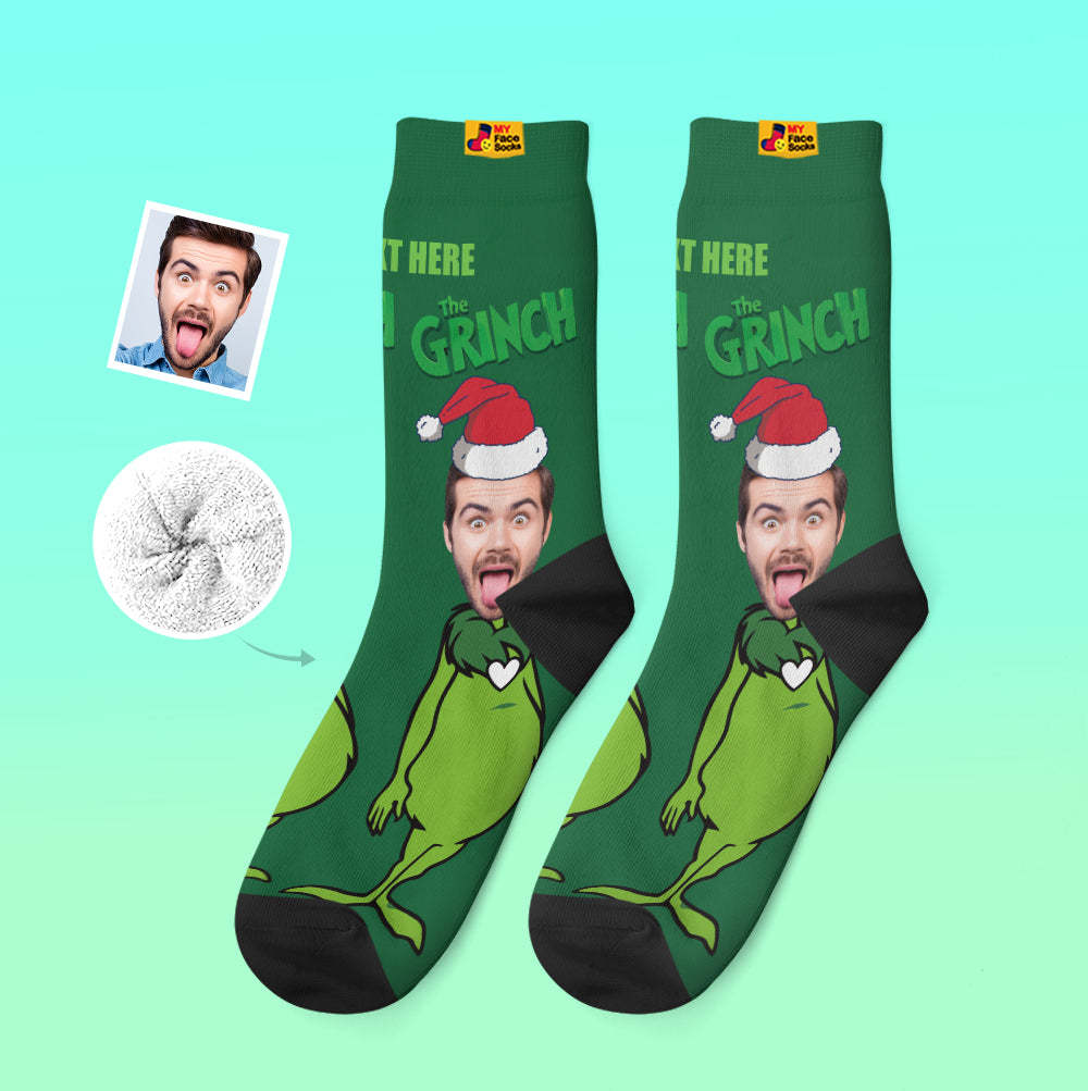 Custom Thick Socks Photo 3D Digital Printed Socks Autumn Winter Warm Socks Grinch - MyFaceSocksAu