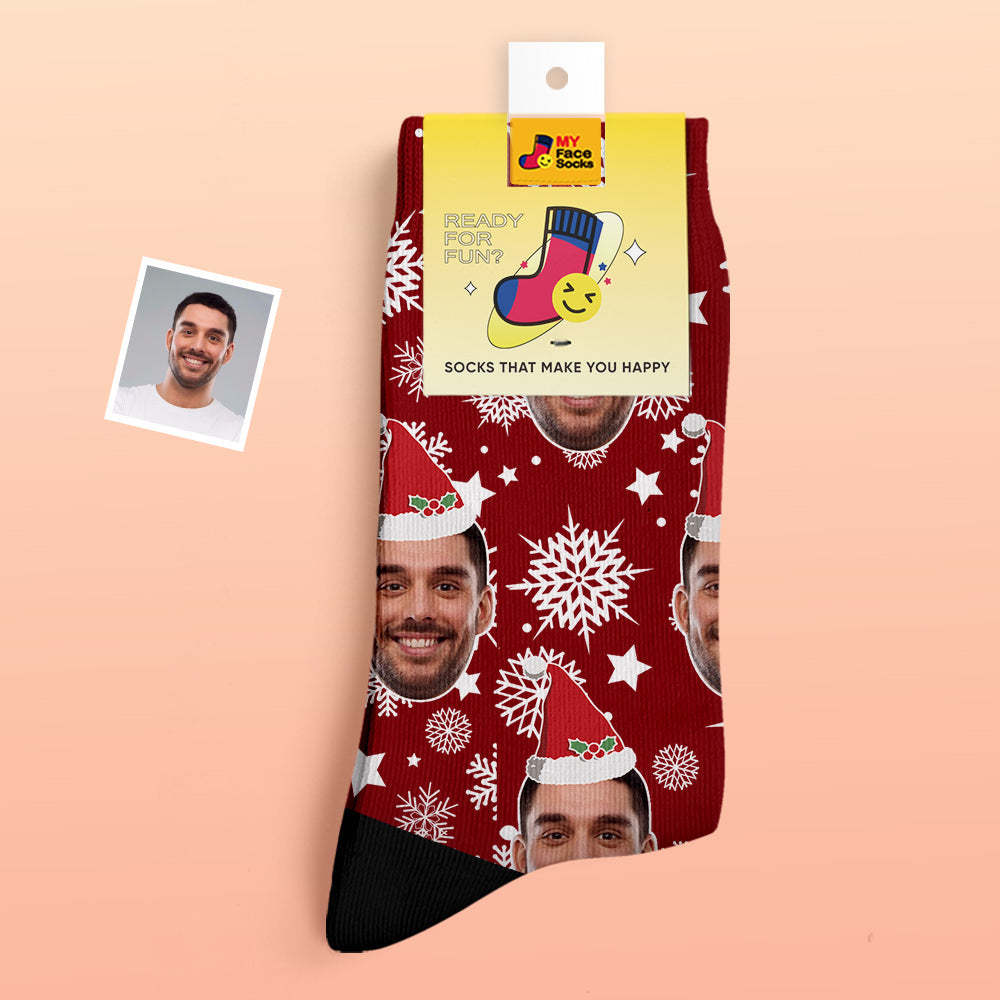 Custom Thick Socks Photo 3D Digital Printed Socks Autumn Winter Warm Socks Christmas Santa Hat - MyFaceSocksAu