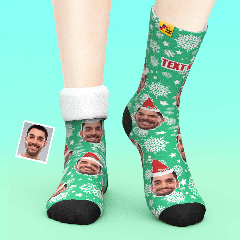 Custom Thick Socks Photo 3D Digital Printed Socks Autumn Winter Warm Socks Christmas Santa Hat - MyFaceSocksAu