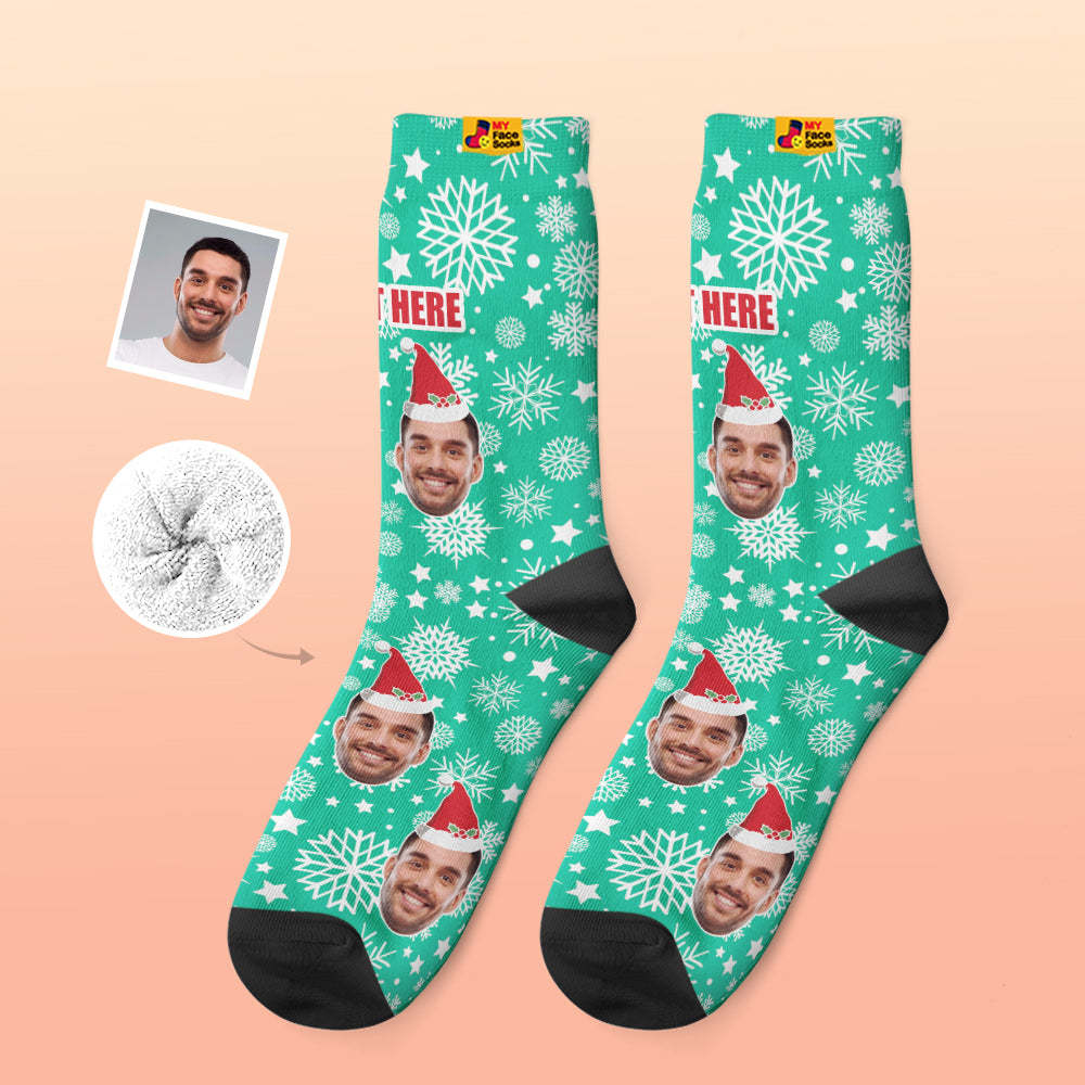 Custom Thick Socks Photo 3D Digital Printed Socks Autumn Winter Warm Socks Christmas Santa Hat - MyFaceSocksAu