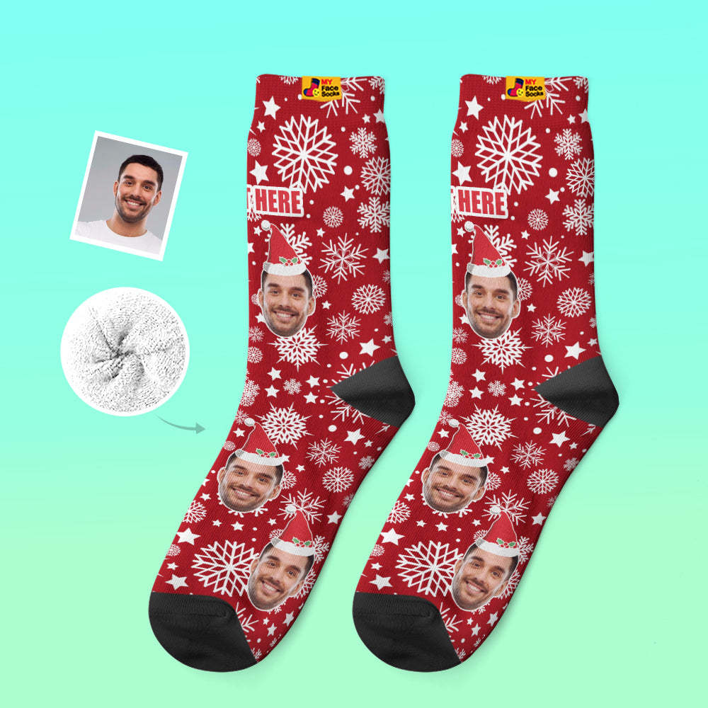 Custom Thick Socks Photo 3D Digital Printed Socks Autumn Winter Warm Socks Christmas Santa Hat - MyFaceSocksAu