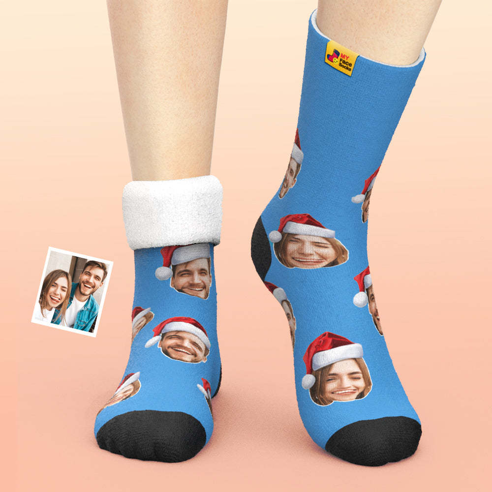 Custom Thick Socks Photo 3D Digital Printed Socks Autumn Winter Warm Socks Wear Santa Hat - MyFaceSocksAu