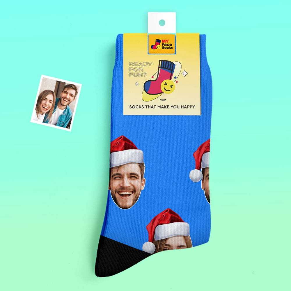 Custom Thick Socks Photo 3D Digital Printed Socks Autumn Winter Warm Socks Wear Santa Hat - MyFaceSocksAu