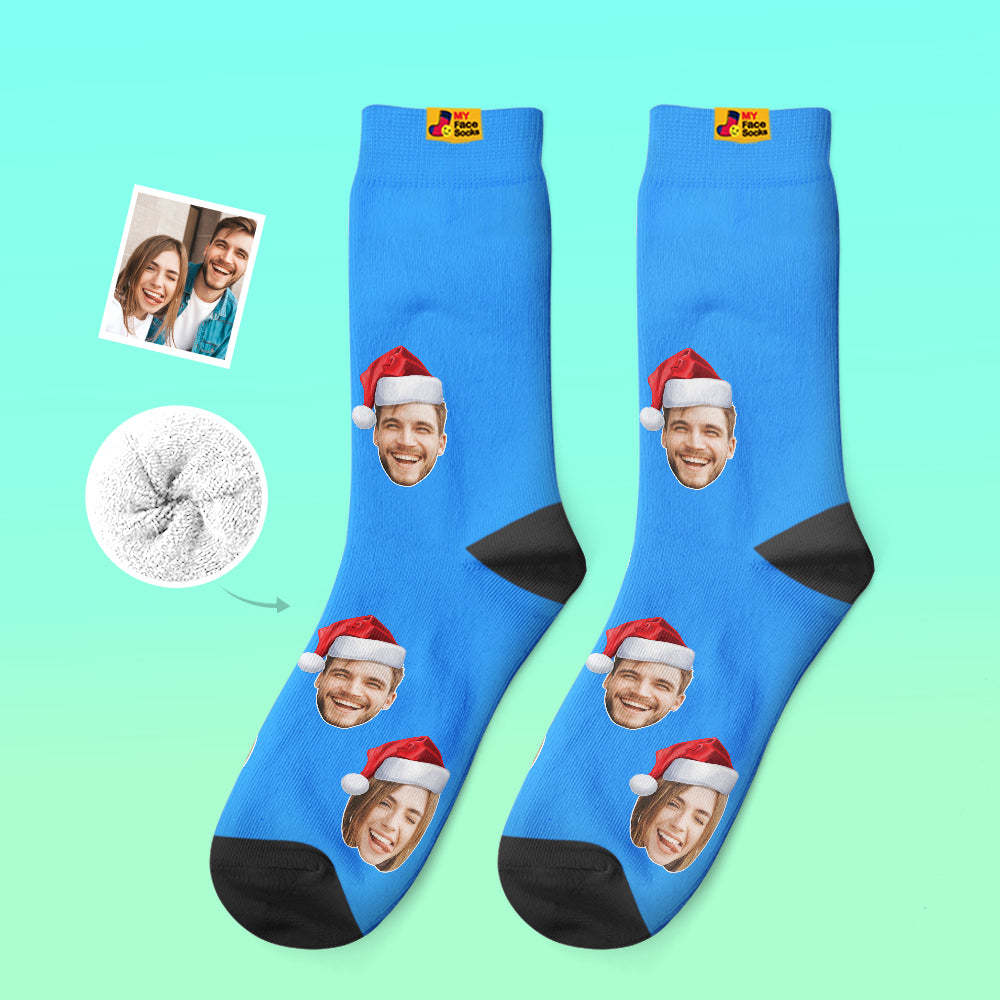 Custom Thick Socks Photo 3D Digital Printed Socks Autumn Winter Warm Socks Wear Santa Hat - MyFaceSocksAu